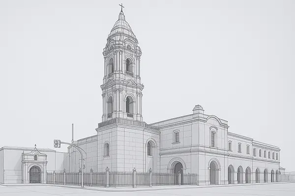 Modelado completo en SketchUp de la Iglesia Santo Domingo en Lima.